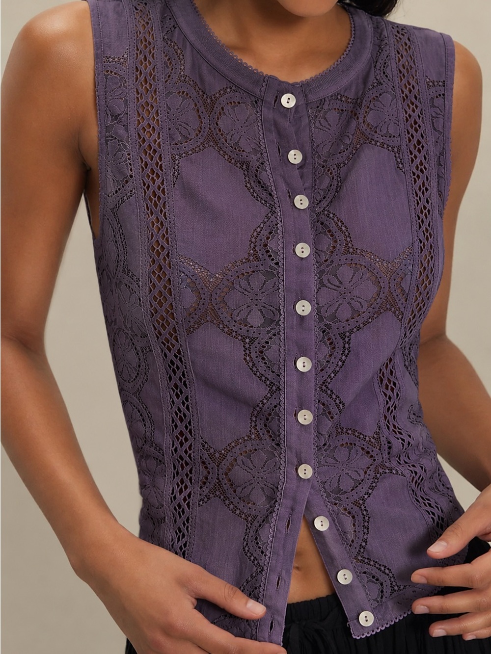 NWT Free People Lavender-Purple Sleeveless Lace Button-Front Top